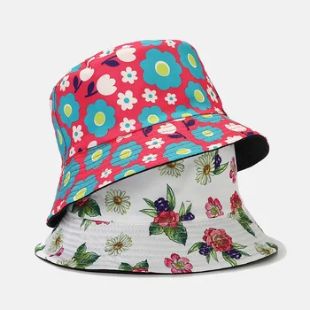 Moterų Kibirą Kepurės Vyrams Gėlių Spausdinti Bžūp Panamos Skrybėlė Sandbeach Sunhat Žvejybos Hat Žvejys Bžūp Hip-Hop Bobas Femme Gorro