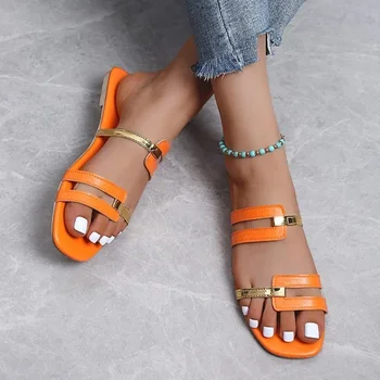 Moterų Metalinių Detalių Skaidrių Sandalai 2023 Vasarą, Naujos Lauko Šlepetes dizaino Smėlio Paplūdimio Atidaryti Tne Sandalai Laisvalaikio Butas batai