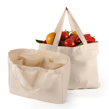 Multi Kišenės Shopper Bag Didelės Talpos Canvas Tote Ekologinio Pirkinių Krepšys Kasdieniam Naudojimui, Medvilnės, Sulankstomas Rankinėje Moterų Pečių Krepšiai