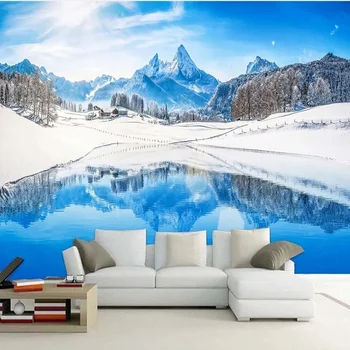 Mėlyna Gražus Sniego Kalnų Peizažas Foto Freskos Kambarį TV, Sofa Studijų Fone, Sienos Popieriaus Sienos 3 D Papel De Parede