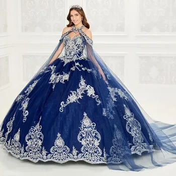 Mėlyna Quinceanera Suknelės Kamuolys Suknelė Brangioji Tiulio Appliques Reljefiniai Meksikos Saldus 16 Suknelės Charro 15 Anos
