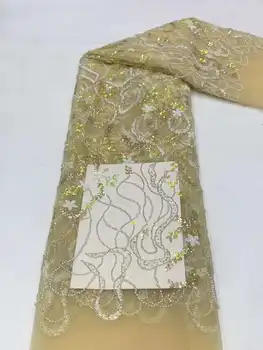 Nauja siunta Puošnios Nėrinių Dizainas Su Perlų Karoliukai Siuvinėti prancūzijos Tiulio Net Afrikos Nėrinių Audinys, vakaro suknelės ilgai dres
