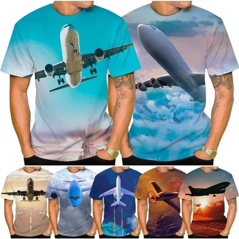 Nauja Vasaros Mados Mėlynas Dangus Ir Lėktuvas 3D Atspausdintas T-Shirt Unisex Cool Atsitiktinis trumparankoviai Marškinėliai Kvėpuojantis Negabaritinių Tees