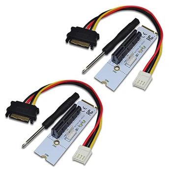 NAUJAS-2X NGFF M. 2 PCI-E 4X Riser Card M2 Mygtuką M, Kad būtų Pcie X4 Adapteris Su LED Įtampos Indikatorius ETH Bitcoin Miner Kasyba