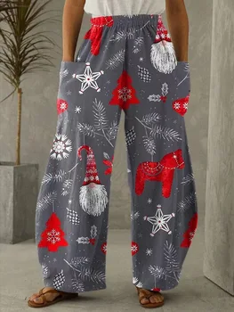 Naujieji Metai, Kalėdos, Kalėdų Senelis, senis besmegenis 3D Atspausdintas Moterų Kelnes Prarasti Atsitiktinis Mados Streetwear Harajuku Merginos Pločio Kojų Kelnės
