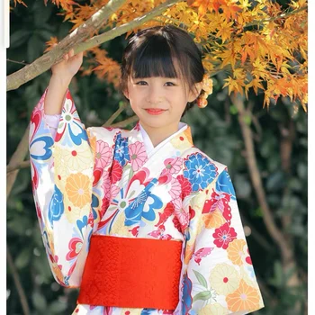 Naujovė Gėlių Spausdinti Vaikų Šalis Suknelė Japonų Stiliaus Baby Girl Obi Kimono Vaikų Derliaus Yukata Vaikas Mergina Cospaly Kostiumas