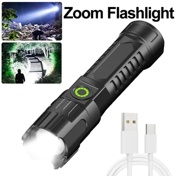 Nešiojamų LED Žibintuvėlis Zoomable 3 Apšvietimo Režimus Žibintų Taktinis Žibintuvėlis Lempa USB Įkraunamas Žibintuvėlis Lauko Kempingas Šviesos