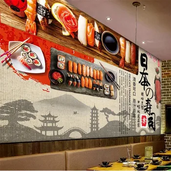 Nostalgišką Retro Japonų Suši Virtuvės Fone Sienų Tapetai, 3D Suši Baras Gurmanų Restoranas Temą Fono Sienos Popieriaus 3D