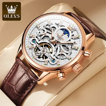 OLEVS Prabangos Prekės ženklo Verslo Automatinis Mechaninis laikrodis Vyrams Mėnulio Fazės Šviesos Vandeniui Skeletas Tourbillon Laikrodžiai Reloj