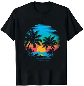 Palmių Marškinėliai Atogrąžų Paplūdimio Vintage Retro Stiliaus, 90-ųjų T-Shirt Dydis S-5XL ilgomis rankovėmis