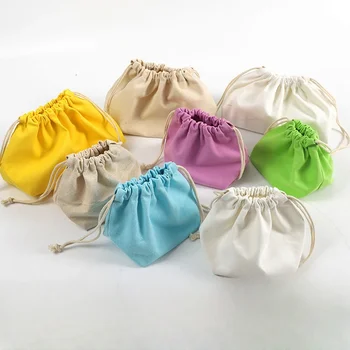 Paprasta vientisa spalva maži audinio maišelis dienos poreikius saugojimo krepšys trimatis raišteliu drobės pluoštas kišenėje
