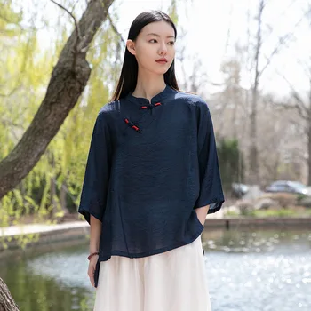 Pavasario Etninės Moterų Drabužiai Kinų Stiliaus Marškinėliai Spausdinami Prarasti Medvilnės Skalbiniai Derliaus Hanfu Derliaus Atsitiktinis Moterų Top Kinijos Drabužių