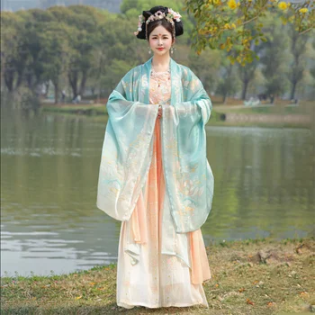 Pavasarį, Vasarą Originalus Hanfu Moterų Suknelės Chebula Hanfu Siuvinėjimo Spausdinti Tang Dinastija Yra Laisvi Liaudies Kostiumas Šokių Kostiumas 6XL
