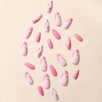 Pink Tulip Migdolų Netikrą Nagai prancūzijos Migdolų Patarimai Pilnas draudimas Dirbtiniai Nagai, Nagų Dailė Starter Pradedantiesiems