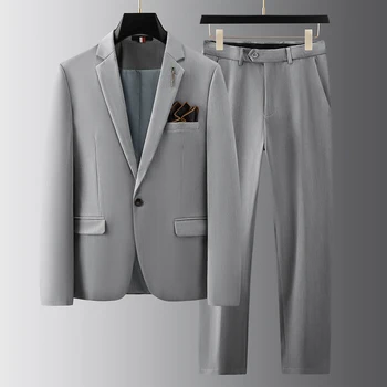 Plus Size 7XL-S Dryžuotas Vyrų Kostiumas 2 Dalių ( Švarkas + Kelnės ) Rudenį Verslo Plonas Švarkas Nustato Britų Stiliaus Mados Mens Drabužiai