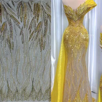 Prabangus Afrikos Jaunikis Blizgančiais Nėrinių Audinys, Aukštos Kokybės 2023 Sunkiųjų Karoliukai Siuvinėjimo Tiulio Nėrinių Nigerijos Vestuvinė Suknelė