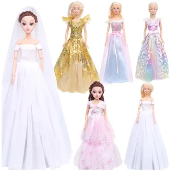 Princesė lėlės medžiaga Kamuolys Suknelė Elegantiškas Sluoksnis Sijonas Šalies Drabužių Šydą, Ilgą Vestuvinė Suknelė Barbie Lėlės Priedai Daug Stilių