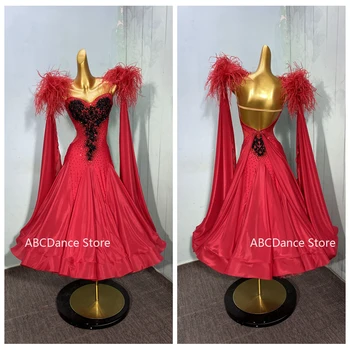 Pritaikytas sportinių šokių suknelė Standartinių sportinių Šokių Suknelė suknelė Konkurencijos šiuolaikinio šokio Kostiumų raudona