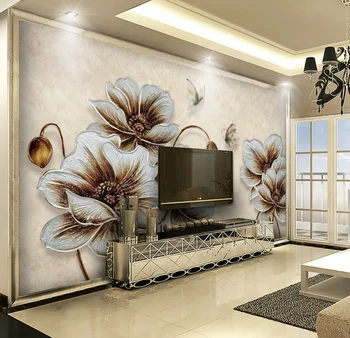Pritaikyti 3D trimatis elegantiškas aukso aguonų drugelis gyvenimo kambario, miegamasis fone sienų lipdukai dekoratyviniai tapetai