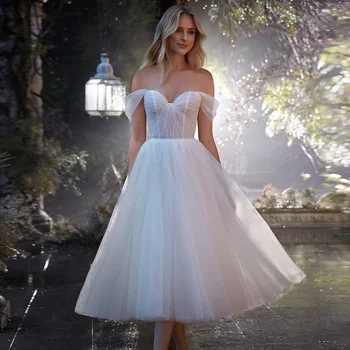 Puikus Vidurio Blauzdos Vestuvių Suknelė 2023 Brangioji Off Peties Tiulio Nuotakos Suknelė Nuotaka Oficialią Šalies Dėvėti Sijonas Užsakymą Moteris