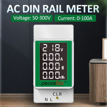 PZEM-008 AC50-300V 100A DIN Bėgelio Elektros Energijos Skaitiklis LCD Skaitmeninis Ammeter Voltmeter Wattmeter Daugiafunkcį Įtampa Srovės Matuoklis
