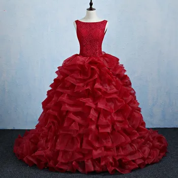 Raudonos Nėrinių Quinceanera Suknelės Saldus 16 Princesė Organza Kamuolys Suknelė Prom Dresses Suknelė 15 Metų vestidos de anos 15