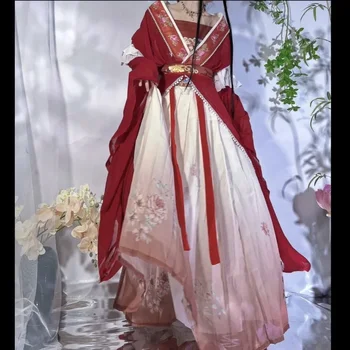 Retro Stiliaus Kinijos Raudona Vestido Hanfu Suknelė Cosplay Moterų Tradicinių Spausdinimo Ilgas Sijonas 5 Dalių Komplektas Dailių Merginų Šalis Sijonas Rinkinys