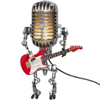 Retro Stilius Derliaus Mikrofonas Robotas, Stalo Lempos, Derliaus Mikrofonas Robotas Mygtukinis Apšvietimo Reguliatorius Lempos, Stalo Lempos, Raudonos