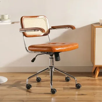 Rotango Kompiuterio, Biuro Kėdė, Japonijos Retro Sukasi Šiaurės Prabanga Patogiai Studijų Stalas Sėdynės Kvėpuojantis Porankiu Rotango Kėdė