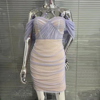 Skyblue Spalva Ponios nuo Peties Mados Seksualus Bodycon Mini Suknelė Mergaičių Gimtadienio Švęsti Suknelė Vestido