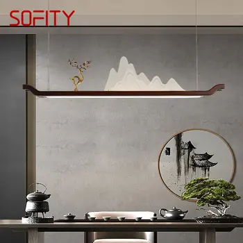 SOFITY Kinų Stiliaus LED Pakabukas Šviesos Kūrybos Stačiakampio formos Kalvos Modelis Zen Kabinti Liustra Namų Arbatos Valgomasis