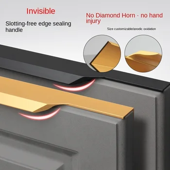 Stalčių nematomas aliuminio lydinio, juodos nykščio dirbti ne padalintą kabineto krašto sandarinimo spinta durys ne perforuotas pratęstas rankena