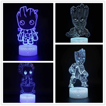 Stebuklas Keršytojas 3D Lempos Globėjai Galaxy Groot LED Iliuzija Naktį Šviesos Anime Akrilo Stalo Lempa Miegamojo Puošmena Vaikas Dovanos