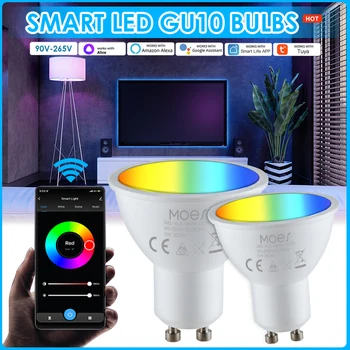 Tuya GU10 WIFI Smart LED Lemputes, RGB NUOLATINĖ Balta 5W Pritemdomi Lempos Smart Gyvenimo APP Kontrolės Lemputės Darbo Alexa, Google 
