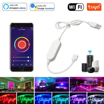Tuya WiFi LED Valdiklis 5V12V Balso Kontrolės 5050 RGB led Šviesos Juostelės Smart Gyvenimo App Kontrolės Dirbti su Alxea 