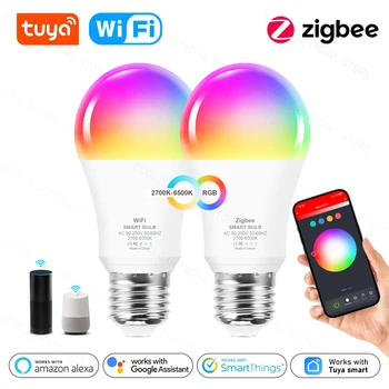 Tuya Wifi/Zigbee 3.0 Smart Lemputė Alexa Led Lempos, E27 RGB Smart Home Lemputės Suderinamos Su Alexa, Google 