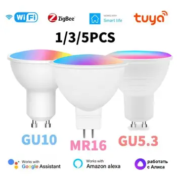Tuya WIFI Zigbee Smart Lemputės GU10/GU5.3/MR16 RGB Pritemdomi 5W LED Lempos, Alexa, Google Namų Alice App/Balso Kontrolės Akiratyje