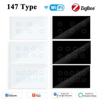 Tuya Zigbee/WIFI, Smart Switch 147Type Stiklo Touch Panel Pertraukiklio 6/8/10Gang Šviesos Sienos Jungiklis, Alexa, Google 