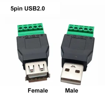 USB 2.0 Type A Male/Female, 5-Pin Varžto Jungtis USB Lizdas su Shield USB2.0 užsukti Terminalo Plug