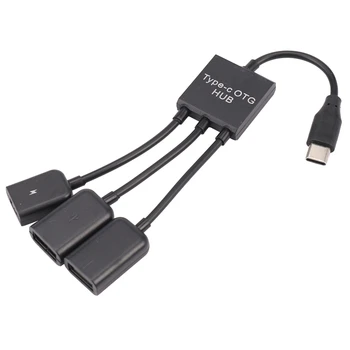 USB 3.1 C Tipo Vyrų ir 2 Dual USB-A 2.0 Female + Micro-USB Moteris 3 In 1 OTG HUB