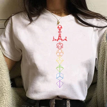 Vaivorykštė Kauliukai Kardas Stalo RPG Žaidimų marškinėlius moterims Japonų komiksų harajuku Tee moterų juokinga drabužiai