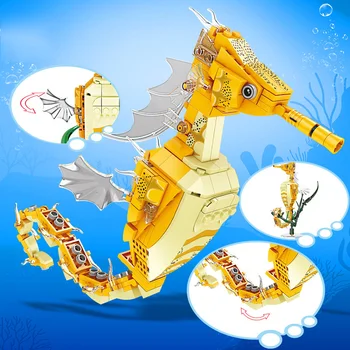 Vandenyno Gyvūnų Pasaulis Įdomus Modelis Seahorse Ryklys Klounas Žuvis Biuro Stalo Dekoracijas Pastato Blokai, Plytos, Žaislai Dovanos Vaikams Žaislų