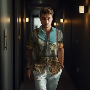 Vasaros Gatvės Laisvalaikio vyriški Negabaritinių Marškinėliai Nauji Aukštos kokybės 3D Spausdinimo Modelio Marškinėliai Mados Universalus Vyrų Mygtukai Marškinėliai