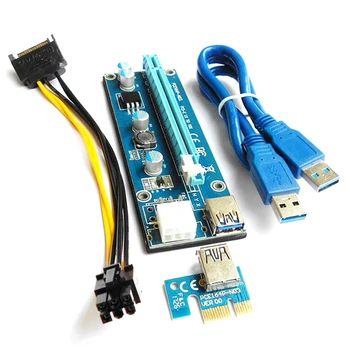 VER006C 60CM PCI-E Riser Card 006C PCI Express 1X PCIE Į 16X Adapteris USB 3.0 Kabelis SATA Į 6Pin Power Kasybos Miner