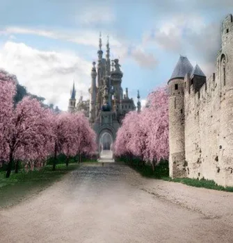 Viduramžių Pasakų Princesės Pilis Gėlių Medžių fone poliesterio arba Vinilo audiniu Aukštos kokybės Kompiuteris spausdinti sienos fone