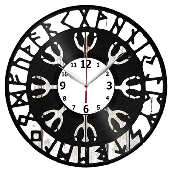 Viking Simboliai Vinilo Įrašas Sieninis Laikrodis Namų Meno Dekoro Unikalaus Dizaino, Rankų Darbo, Originali Dovana Vinilo Laikrodis Juodos Išskirtinis Laikrodis Ventiliatorius