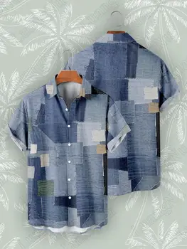 Vintage Marškinėliai Vyrams Vasaros Skurdus Kratinys Spausdinti Trumpomis Rankovėmis Viršūnes Havajų Negabaritinių Mygtuką Iki Marškinėliai Atsitiktinis Streetwear