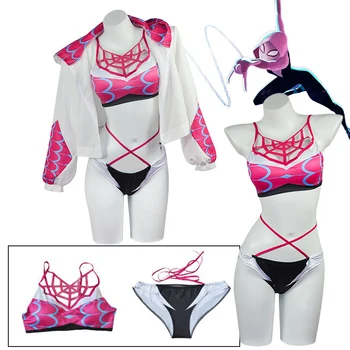 Voras Gwen Cosplay maudymosi kostiumėlį, žmogus-Voras Visoje Stichijos Gwen Cosplay Kostiumų Paplūdimio Bikini Vasaros Šalis Kostiumas Moterims