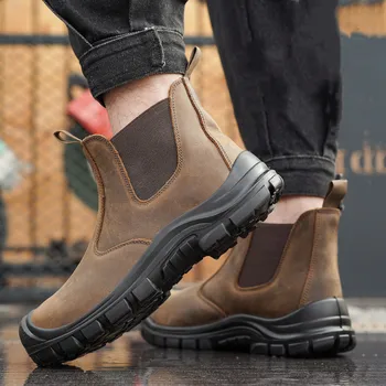 vyrai atsitiktinis plieno toe cap darbo saugos batai originalus odinis darbuotojas batai tooing saugumo chelsea kulkšnies botas apsaugoti avalynė