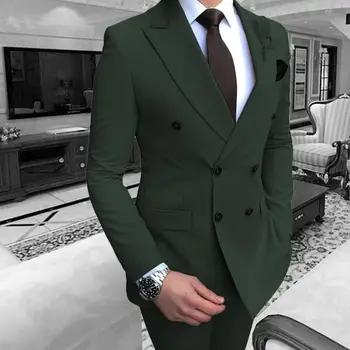 Vyrų Kostiumai, Tamsiai Žalia Oficialių Verslo Vestuvių Kostiumai Vyrams Geriausias Vyras Švarkas Jaunikis Tuxedos Slim Fit Kostiumas Homme Mariage